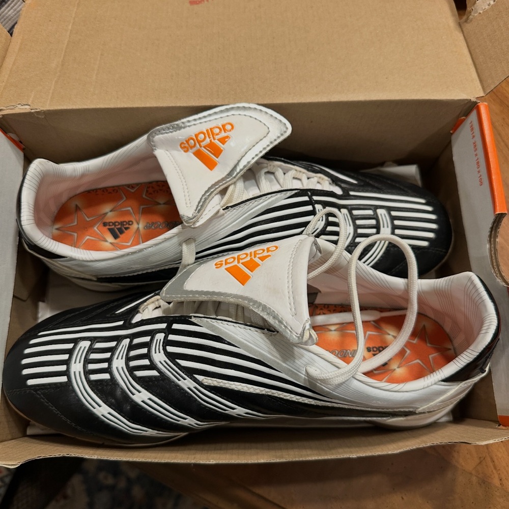 Adidas Black and White Cleats with Orange Logo 7.5 adidas absolado indoor 07/07